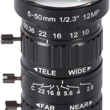 Zowietek 5-50mm 12MP C-Mount Low Distortion Zoom Lens, with C-CS Adapter | for ZowieCAM POV CS/C Mount, IMX477 Raspberry Pi HQ Camera, Industrial Telescope Lens, Manual Focus, Aperture