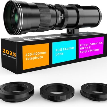 420-800mm f/8.3 Manual Zoom Lens, Moon/Wildlife | Manual Focus only, 3 T-mount Adapter, f/8.3–16, Bright Daylight + Sturdy Tripod Required, No AF/IS/Electronics