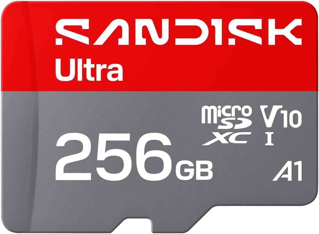 SANDISK 256GB Ultra microSD Card + Adapter, Up to 195MB/s Read Speeds | UHS-I, Full HD, V10, C10, U1, A1, Ideal for Android Smartphones, Tablets, Cameras, Laptops - SDSQUJQ-256G-GZ6MA